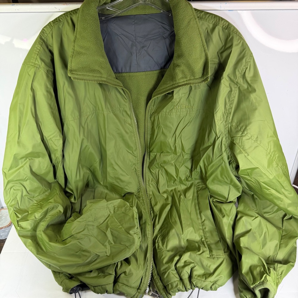 LL Bean Men's XL Reversible Fleece Lined Nylon Jacket Green